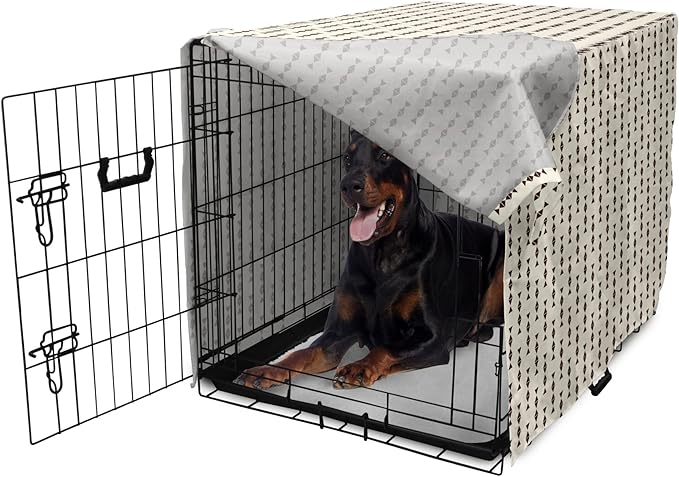 Lunarable Contemporary Brown Dog Crate Cover, Pattern of Repeating Triangular Simple Modern Concept, Easy to Use Pet Kennel Cover for Medium Large Dogs, 42 Inch, Eggshell and Seal Brown
