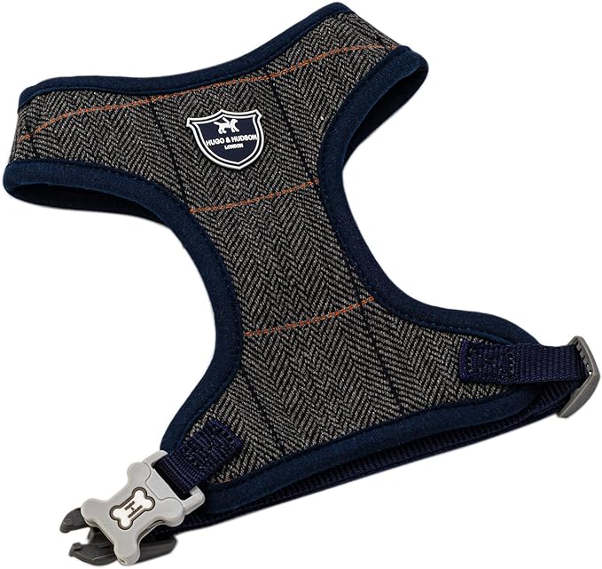 HUGO & HUDSON Dog Harness, No-Pull Anti Choke Tweed Harness Vest, Grey Checkered, XS