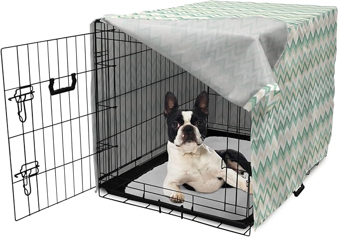 Lunarable Chevron Dog Crate Cover, Ikat Style Ornate Simplistic Zigzag Traditional Herringbone, Easy to Use Pet Kennel Cover for Small Dogs Puppies Kittens, 22 Inch, Ivory Seafoam Jade Green