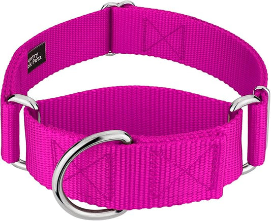 Country Brook Petz 1 1/2 Inch Martingale Heavy Duty Nylon Adjustable Dog Collar for Small, Medium, Large Breeds - Vibrant 17 Color Selection (Fuchsia, Medium)