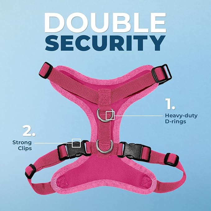 Voyager Step-in Lock Dog Harness w Reflective Dog Leash Combo Set with Neoprene Handle 5ft - Supports Small, Medium and Large Breed Puppies/Cats by Best Pet Supplies - Fuchsia, M