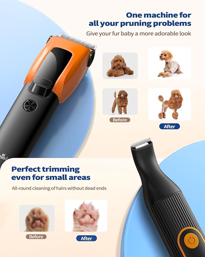 3 in 1 Dog Clippers for Heavy Thick Hair & Coats, Rechargeable Cordless Pet Shaver with Storage Box, Quiet Paw Trimmer for Small & Large Dogs, Cats & Animals