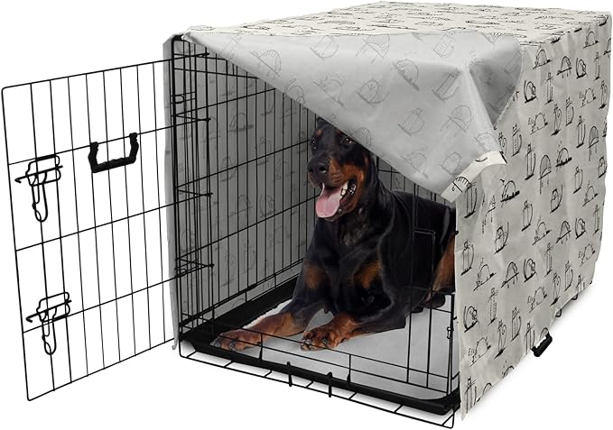 Lunarable Pet Dog Crate Cover, Funny Cat Characters Sketch Art Style Friendly Playful Kitties Lazy Fluffy Animals, Easy to Use Pet Kennel Cover for Medium Large Dogs, 42 Inch, Beige Black