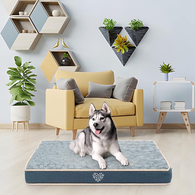 VANKEAN Waterproof Dog Crate Pad Bed Mat Reversible (Cool & Warm), Removable Washable Cover & Waterproof Inner Lining, Pet Crate Mattress for Cats and Dogs, Joint Relief Dog Bed for Crate, Navy/Grey