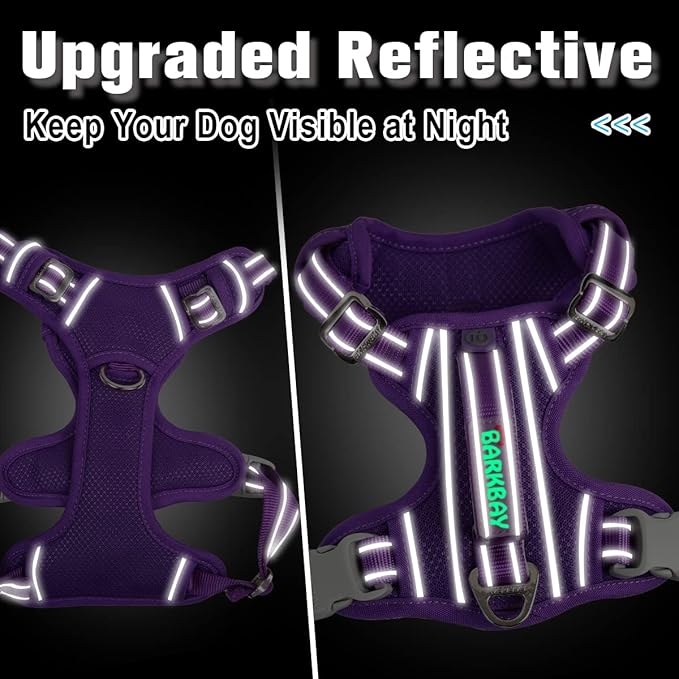 BARKBAY Dog Harness No Pull with ID Tag Pocket - Heavy Duty, Reflective, Easy Control for Large Dogs (Purple,S)