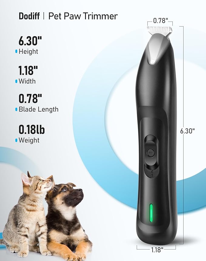 Dog Paw Trimmer with LED Light, Rechargeable Cordless Dog Clippers with Wider Blade for Grooming Pet's Paw Pad, Low Noise 2 Speed Electric Cat Hair Shaver for Small Areas