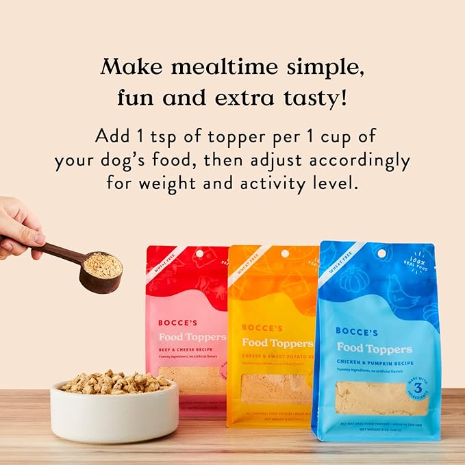 Bocce's Bakery Chicken & Pumpkin Dog Food Toppers – All-Natural, Wheat-Free Dog Food Topper Made with Real Ingredients, Baked in The USA, 8 oz