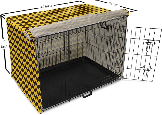 Lunarable Chevron Dog Crate Cover, Geometric Stripes Symmetric Large Parallel Line Glide Reflection Image, Easy to Use Pet Kennel Cover for Medium Large Dogs, 42 Inch, Dark Brown Earth Yellow