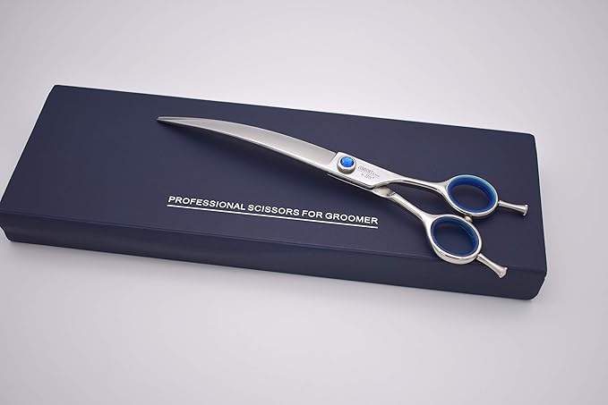Professional Dog/Pet Grooming Shear Scissors 8.0" Stainless Steel 440C Japanese Process (8.0" Curved Blue Diamond)