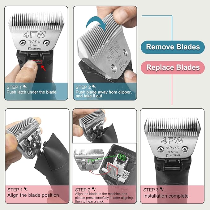 BESTBOMG Size 7FW Wide Detachable Pet Dog Grooming Blades-Cutting Length 1/8"（3.2mm）,Compatible with Andis,Oster A5,Wahl km10 Clippers