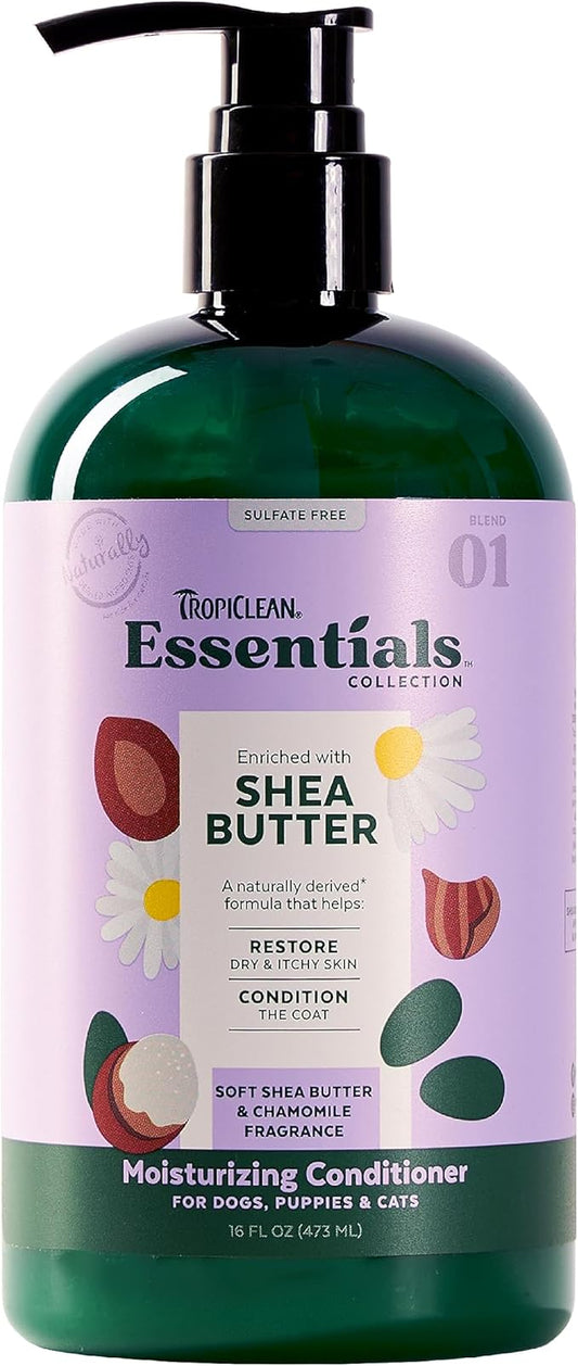 TropiClean Essentials Shea Butter Conditioner for Dogs | Restore Dry & Itchy Skin | Condition The Coat | Derived from Natural Ingredients