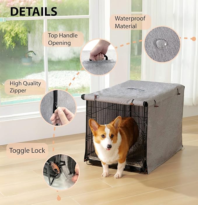 Dog Crate Cover, 600D Oxford Waterproof Kennel Cover Fits for 48 Inches Wire Crate Dog Cage, Grey