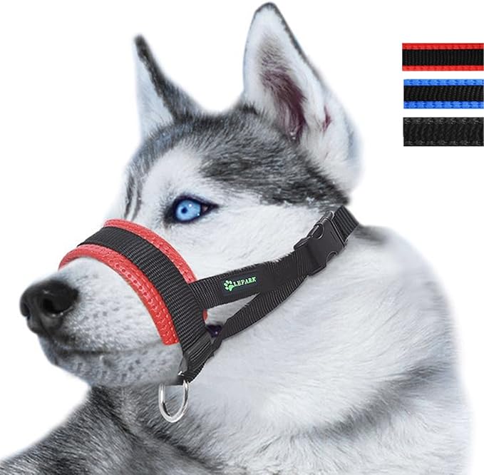 Nylon Dog Muzzle for Small,Medium,Large Dogs Prevent from Biting,Barking and Chewing,Adjustable Loop(L/Red)