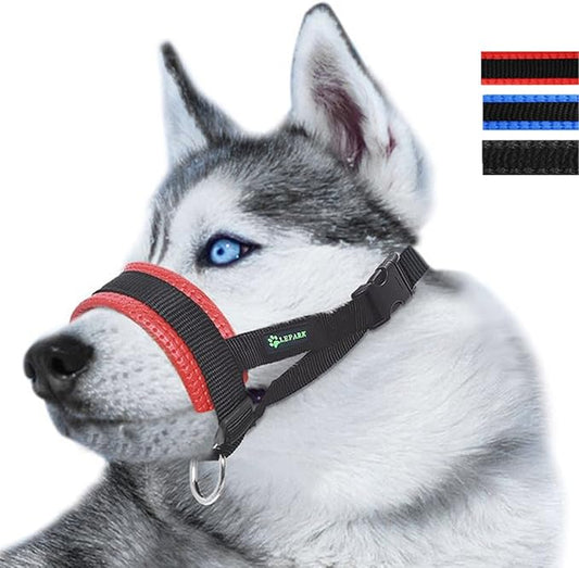 Nylon Dog Muzzle for Small,Medium,Large Dogs Prevent from Biting,Barking and Chewing,Adjustable Loop(L/Red)