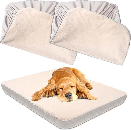 Dog Bed Covers Replacement Washable 100% Waterproof Dog Bed Cover 2 Pack Soft Noiseless Dog Bed Sheets for Dog Bed/pet Bed, 42" x 28" Beige