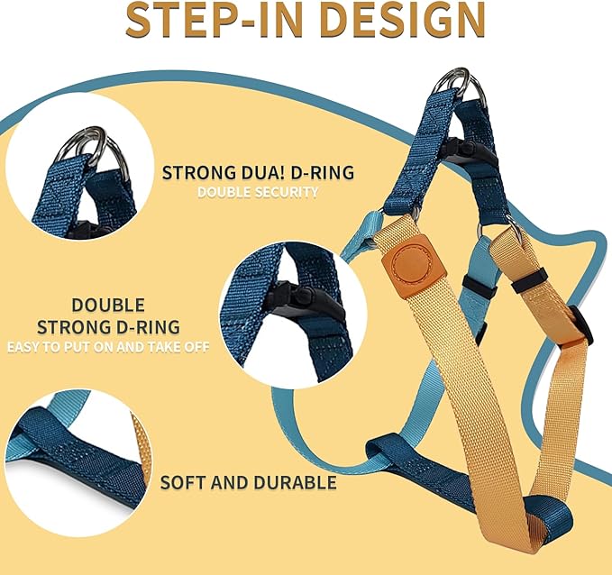 Tri-Color Dog Harness and Purple Pink Gradient Shock Absorbing Dog Leash Set,Step-in Freedom Dog Vest Harness,Strong Padded Handle to Help Stop Pulling for Midium Dog Walking and Traning