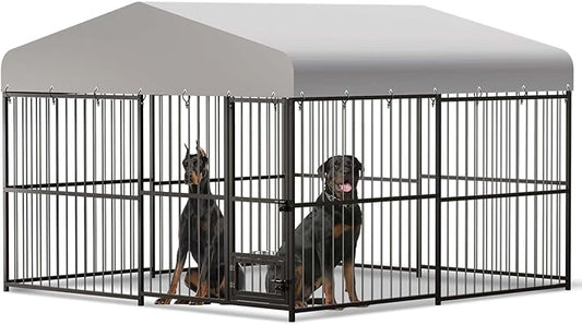 10x10x6FT Large Dog Kennel Outside Dog Playpen Outdoor Dog Enclosures with UV-Resistant Waterproof Roof Covered Dog House Outdoor,Lock,for Medium and Large Dogs,Easy Assembly