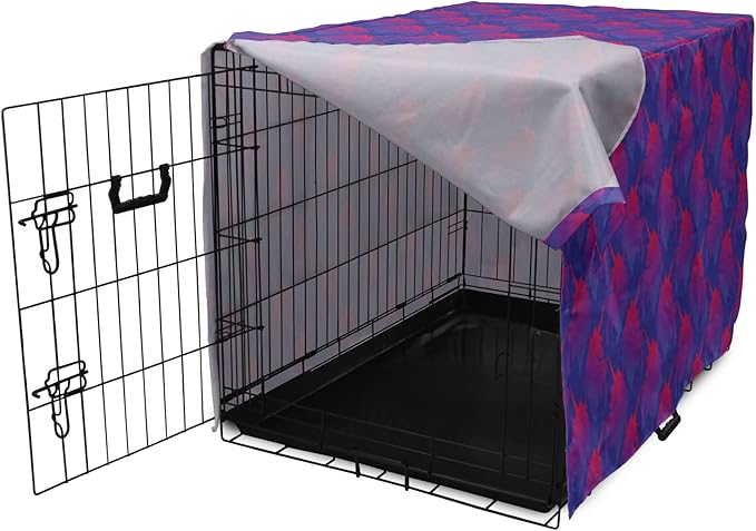 Lunarable Myth Dog Crate Cover, Pattern with Unicorn Silhouettes in Ombre, Easy to Use Pet Kennel Cover for Medium Large Dogs, 48 Inch, Indigo Magenta