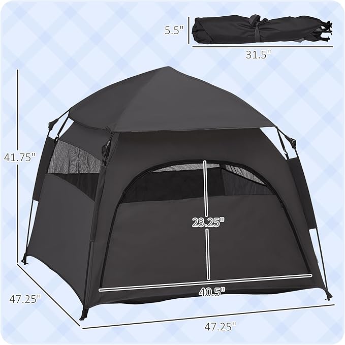PawHut Pop Up Dog Tent for Extra Large and Large Dogs, Portable Pet Camping Tent with Carrying Bag for Beach, Backyard, Home