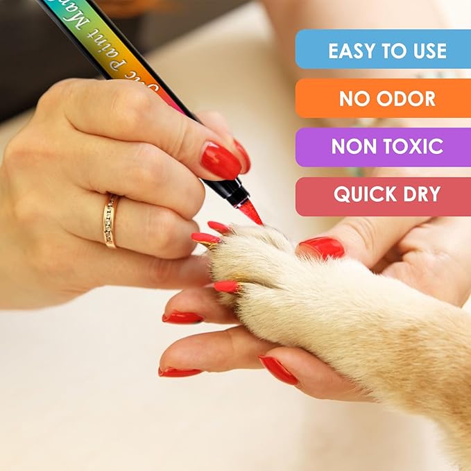 Pet Nail Polish Pen Set - Dog Nail Polish Pens Quick Dry, 12 Colors Fast Drying Dog Safe Nail Polish Set