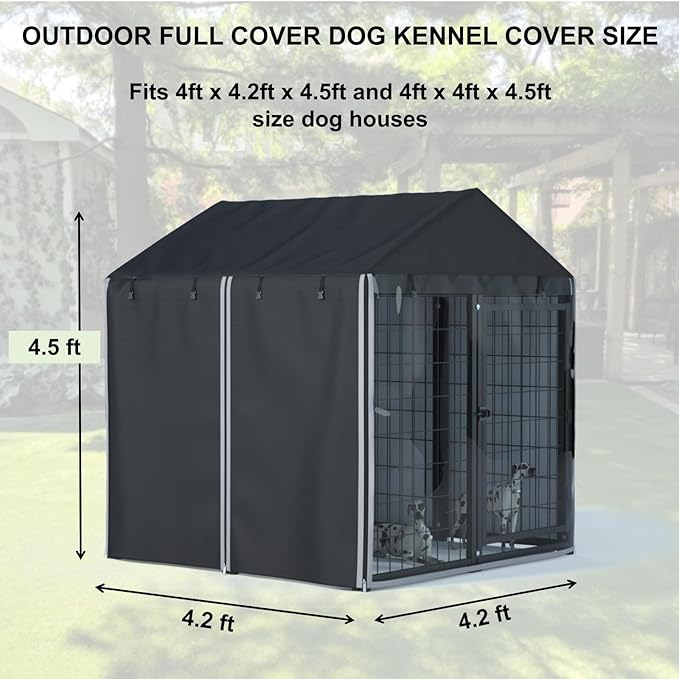 Outdoor Dog Kennel Cover, 600D Heavy Duty Waterproof 4.2 ft. x 4.2 ft. x 4.5 ft. Outdoor Large Full Cover Dog Kennel Cover, Waterproof, Windproof UV Resistant (Cover Only)