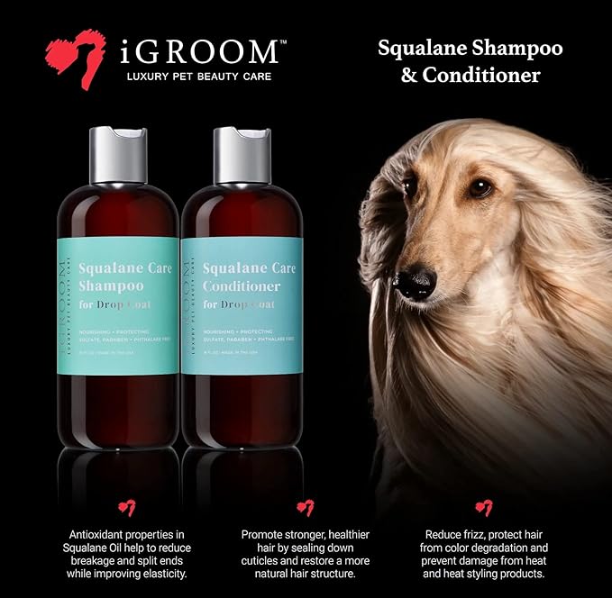 iGroom Squalane Care Dog Shampoo for Dropcoats, Luxury Pet Beauty Care, Reduce Breakage and Split Ends, Promotes Strong and Healthy Hair, Made in USA, 16 oz