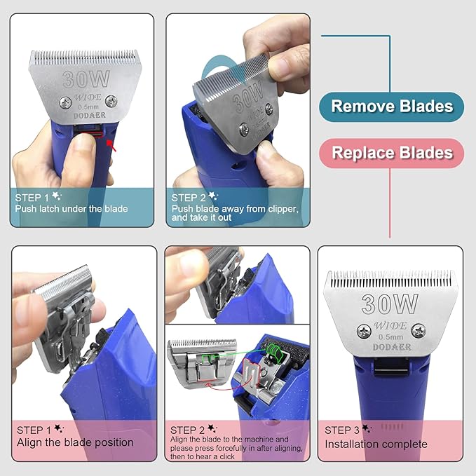Size 7FW/5FW/4FW Detachable Dog,Cat,Sheep & Horse Grooming Wide Blades Set,Compatible with Andis,Oster A5,Wahl KM10 Series Clippers,Cut Length 1/8"(3.2mm) to 3/8”(9.5mm),3 Pack