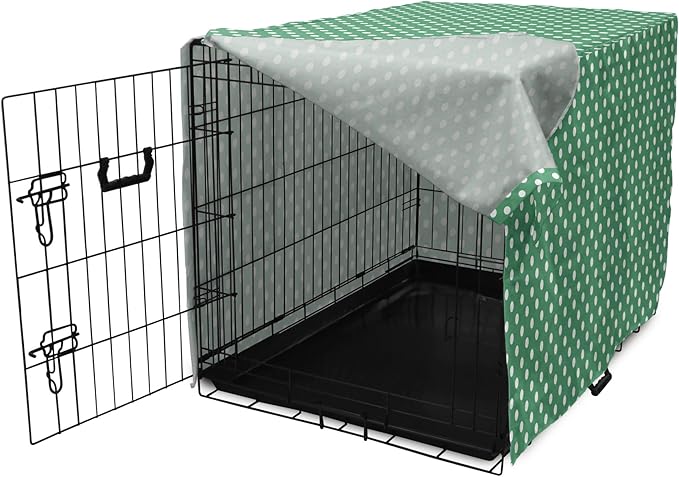 Lunarable Green Dog Crate Cover, Old Fashioned Polka Dot Pattern on Green Background Classical Traditional, Easy to Use Pet Kennel Cover for Medium Large Dogs, 36 Inch, Forest Green White