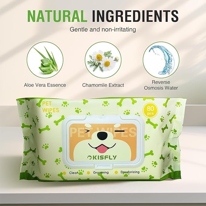 Pet Wipes for Dogs and Cats, Dog Wipes for Paws and Butt, Cat Wipes Cleaning Fur and Butt, Fragrance-free, Alcohol-free, Natural Ingredients, Gentle and Safe, Keep Your Pet Clean and Healthy 320 Pcs