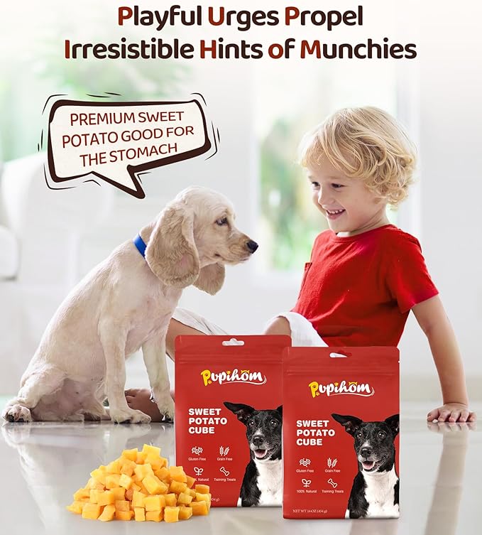 16OZ Sweet Potato Dog Training Treats，Potato Cube Dog Training Treats Reward Snacks for Small Medium Large Dogs， High Protein Dog Chewy Treats