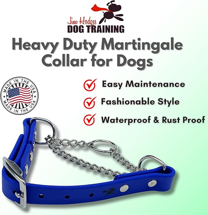 Martingale Collar for Dogs, Biothane, Stainless Steel Hardware, No Pull, Made in The USA, Professional Grade, Medium, Blue