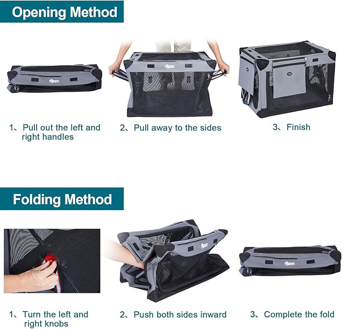 Ownpets Collapsible Dog Crate 26 Inch Portable Travel Dog Soft Crate with Detachable Storage Bag and Double-Sided Mat, 3-Door Dog Kennel for Indoor and Outdoor