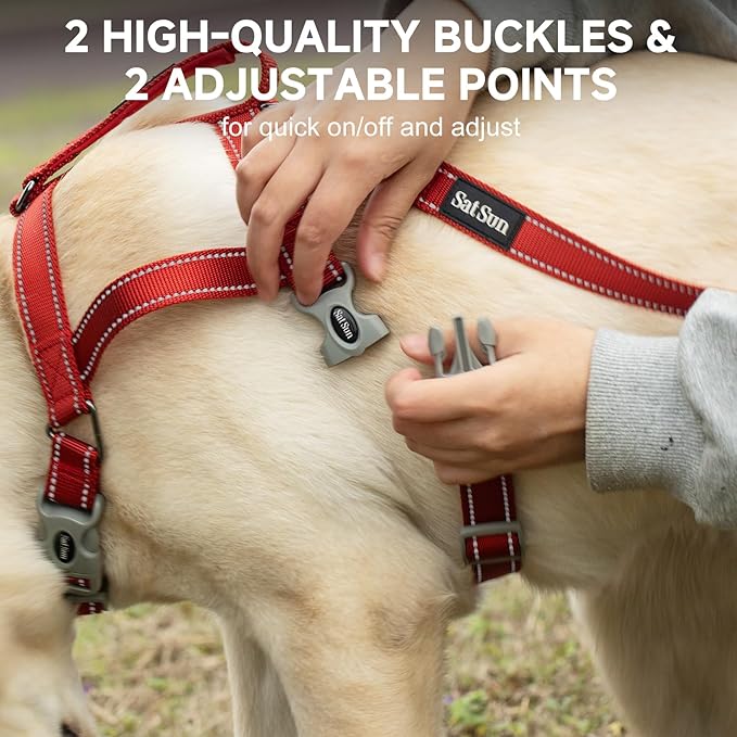 SATSUN Dog Harness & Leash Set, No Pull Dog Harness with 2 Adjustable Points & 1 Leash Clip, Reflective Comfortable Dog Vest with Easy Control Handle Ideal for Walking and Training, Army Green,L