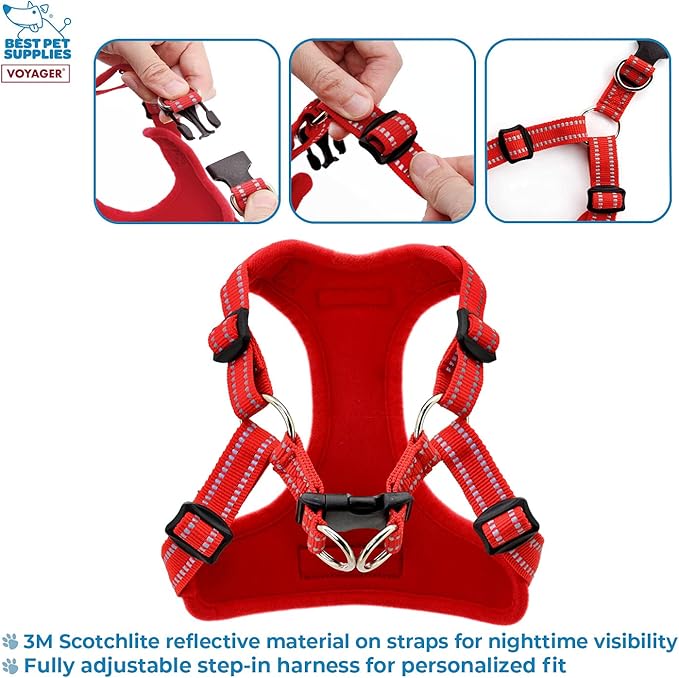 Best Pet Supplies Voyager Adjustable Dog Vest Harness Breathable No Pull Harness for Small, Medium, Large Dogs, Heavy Duty Harness for Walking, Jogging, Easy Step-in, Reflective Stripes - (Red), L