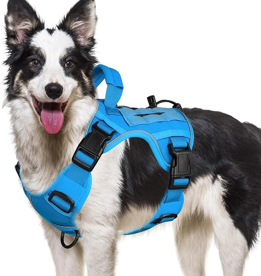 WINGOIN Blue Tactical Dog Harness for Large Medium Dogs No Pull Adjustable Pet Harness with Handle Reflective K9 Military Service Dog Vest for Walking Hiking Training (M)