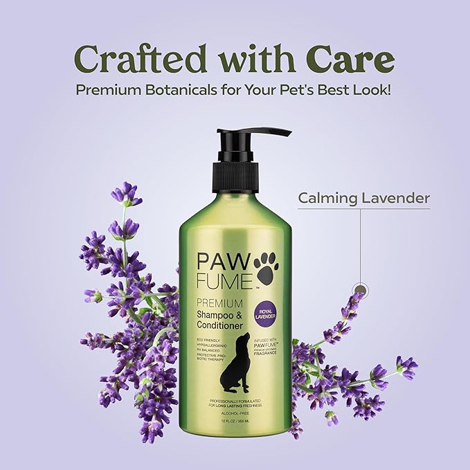 PAWFUME Dog Shedding Shampoo and Conditioner, Royal Lavender, 4-Pack – Nourish & Detangle for Silky Soft Coat – Probiotic, Deep-Cleaning, pH-Balanced – Salon-Quality Shedding Shampoo for Dogs