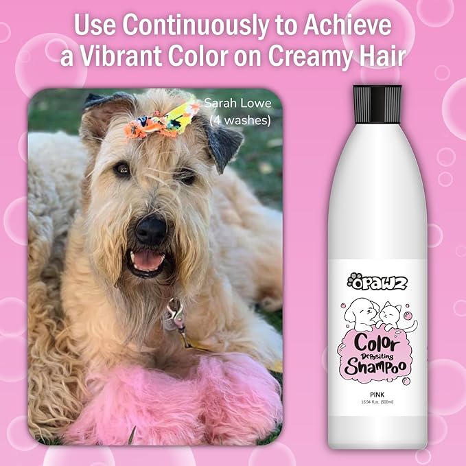 OPAWZ Color Depositing Shampoo for Dogs, Semi-Permanent Hair Dye Coloring, Non-Toxic Colorwash for Pets (Pink, 16.94 fl.oz / 500mL)