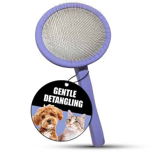 TAURO PRO LINE - Slicker Brush Round | Premium brush for dogs and cats with soft, flexible cushion ergonomic design. | Included: 1x grooming brush in Purple, Dimensions: Round, 3,5 x 7,4 in