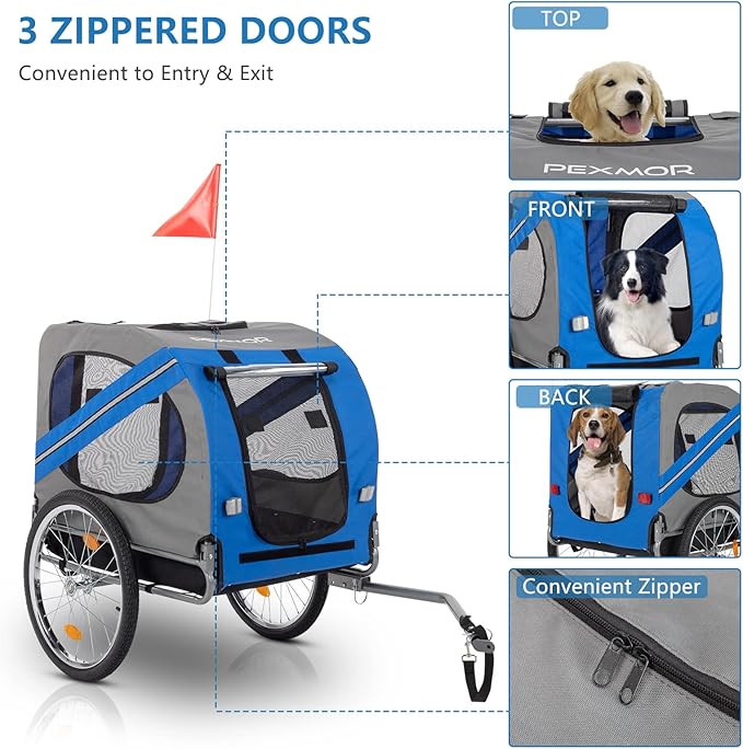 PEXMOR Dog Bike Trailer, Folding Pet Dog Trailer Cart for Bicycle, Bike Cargo Wagon Carrier w/Universal Hitch & 20" Wheel