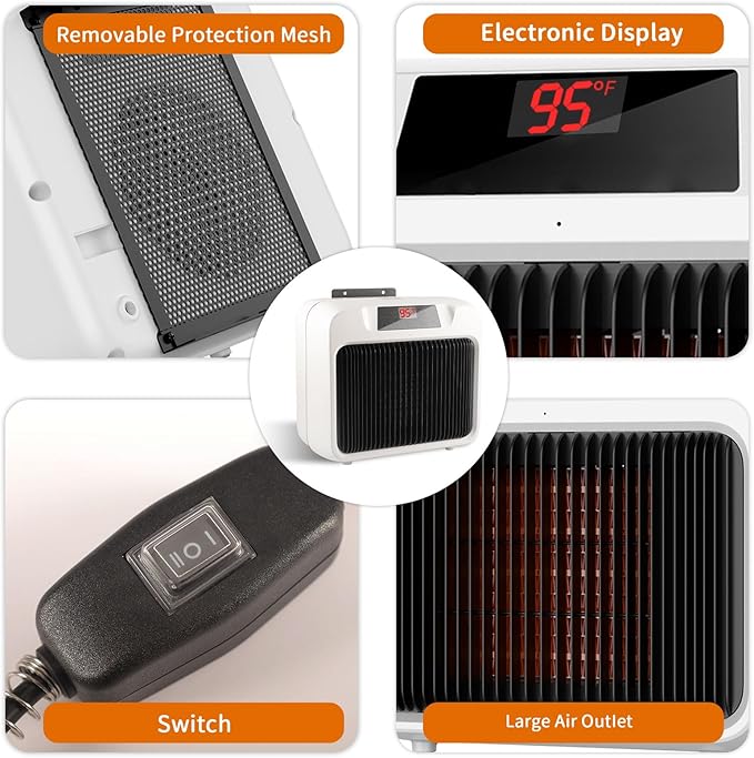 Thermostatic Dog House Heater with Anti-Bite Wires, Wall-Mounted Pet House Heater with 2 Wind Speed Modes (300W/600W), Suitable for Pet House Stoves for Dogs Cats Chickens