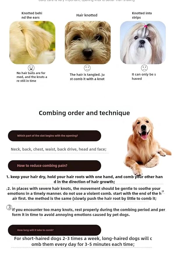 Dog comb Dog rake comb Double row raking does not hurt the skin massage Stainless steel Suitable for large cats and dogs