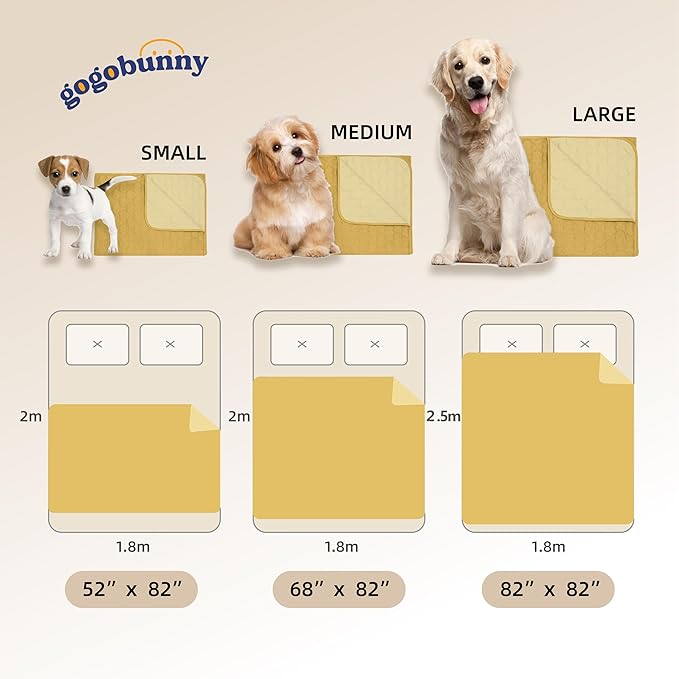 gogobunny 100% Double-Sided Waterproof Dog Bed Cover Pet Blanket Sofa Couch Furniture Protector for Puppy Large Dog Cat, Reversible (68x82 Inch (Pack of 1), Dark Yellow/Light Yellow)