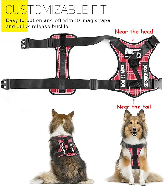 Demigreat Service Dog Harness, Reflective Dog Vest Harness with 5 PCS Patches, Adjustable Soft Oxford Pet Harness, Inner Layer Mesh, Easy to Control for Dogs