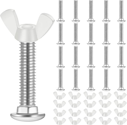 Therwen 20 Set M6 Pet Carrier Fasteners Set Dog Kennel Replacement Screws and Bolts Butterfly Nuts Dog Kennel Bolts Hardware Replacement Kit for Pet Carrier (White)