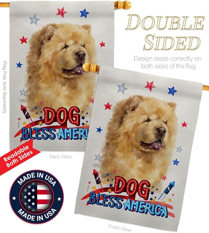Breeze Decor Patriotic Cream Chow House Flag Set Dog Puppy Spoiled Paw Canine Fur Pet Nature Farm Animal Creature Decoration Banner Small Garden Yard Gift Double-Sided, Made in USA