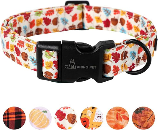 ARING PET Fall Dog Collar-Cotton Maple Leaves Dog Collar for Small Dogs, Adjustable Lightweight Dog Collars with Quick Release Buckle for Small Medium Large Dogs