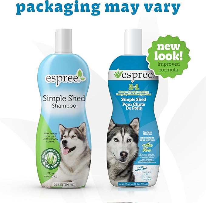 Espree Simple Shed Dog Shampoo & Conditioner, Shed Control Formula with Goat’s Milk, Oat Hydrolysates & Chamomile to Reduce Shedding, Moisturize, and Strengthen Coat, Gentle for Sensitive Skin, 20oz