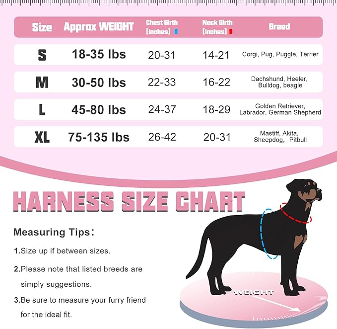 Auroth Tactical Dog Harness for Large Dogs No Pull Adjustable Pet Harness Reflective K9 Working Training Easy Control Pet Vest Military Service Dog Harnesses Rose Red XL