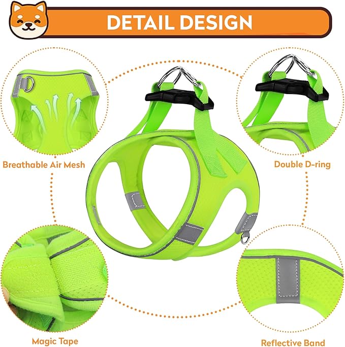 Dog Harness with Leash Set, No-Pull Step-in Reflective Pet Harness with 1 Leash Clips, Adjustable Soft Padded Easy Walk Dog Vest for Small Medium Large Dogs, Cats(Fluorescent, XLarge)