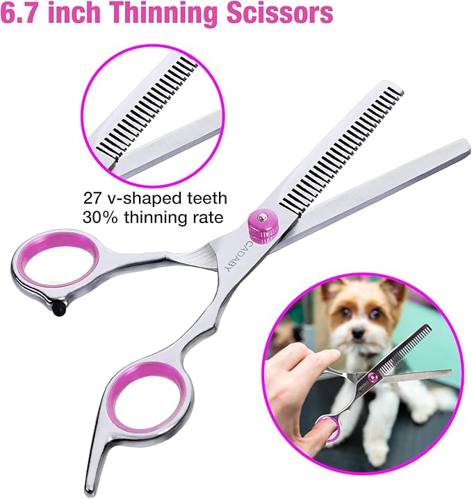 Pink Dog Grooming Scissors, Dog Grooming Scissors Kit, Professional Stainless Steel Pet Grooming Shears for Dog, Cat, 5 in 1